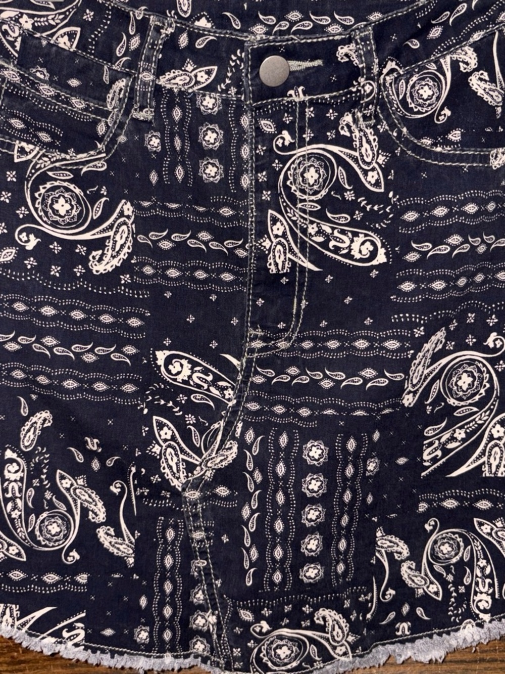 Paisley Print Denim Mini Skirt in Navy - Picture 2 of 4
